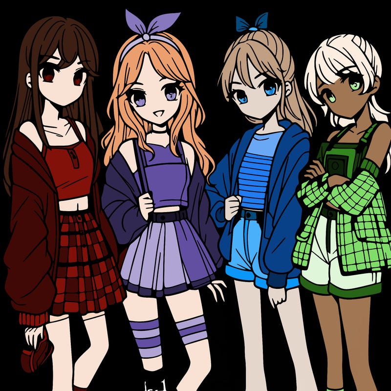 teen manga girls group of 4