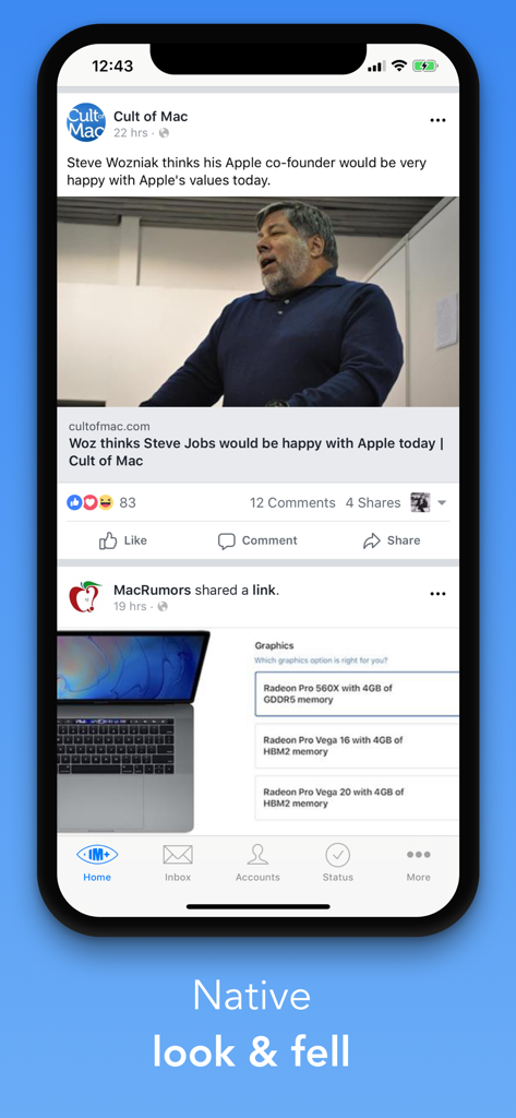 IM+ Pro Social Aggregator - Aplicación IM Plus Pro mostrando un feed de noticias de redes sociales consolidado