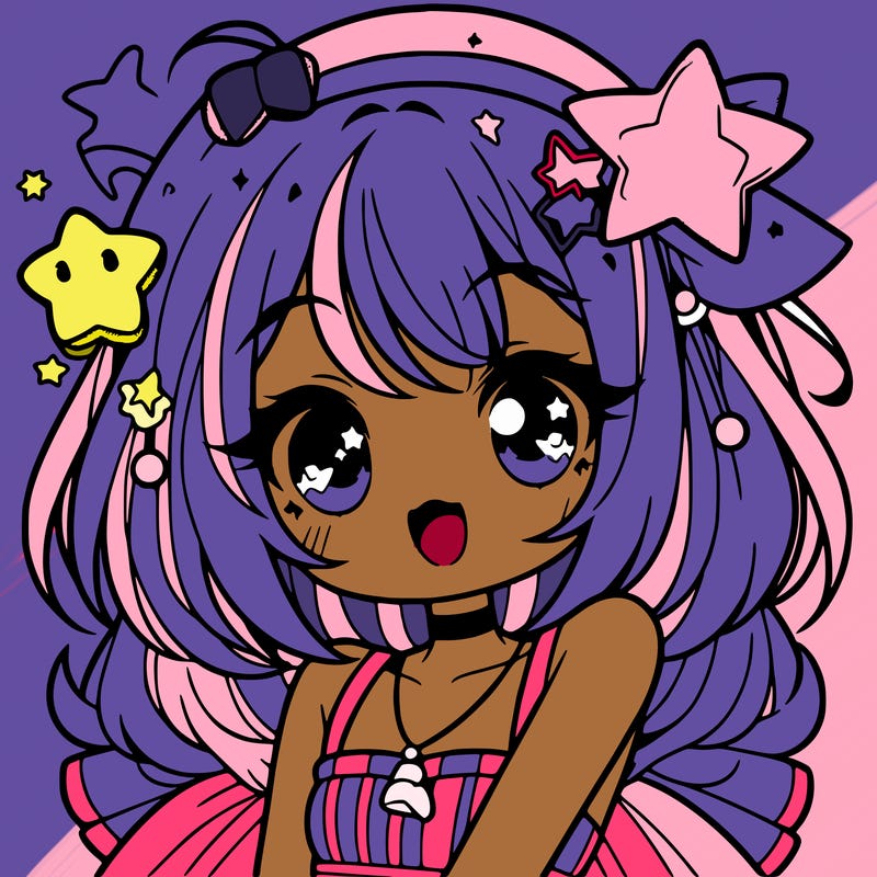 cute anime girl with star accessories