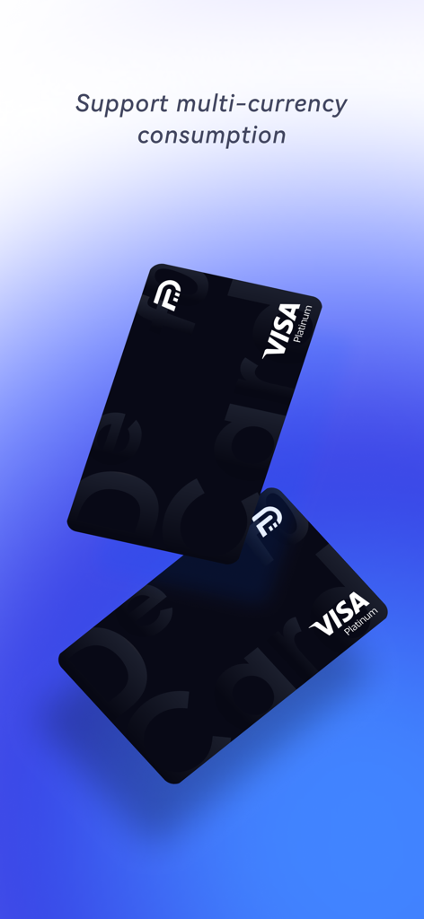 FoPay - stable coin payment - Two black FoPay Visa Platinum crypto cards displayed on a blue gradient background