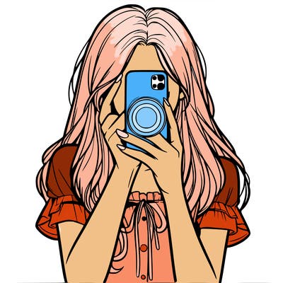 a realistic girl holding her phone taking pictures