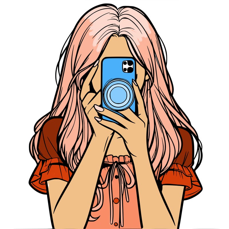 a realistic girl holding her phone taking pictures
