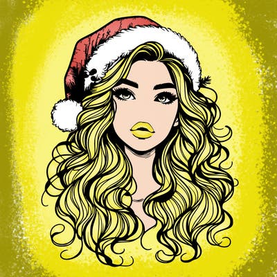 realistic christmas girl with wavy hair and lips