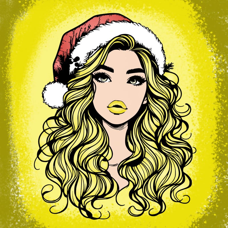 realistic christmas girl with wavy hair and lips