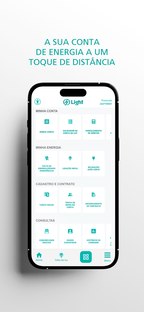 Light - Screenshot of the Light mobile app dashboard showing electricity utility services on a smartphone