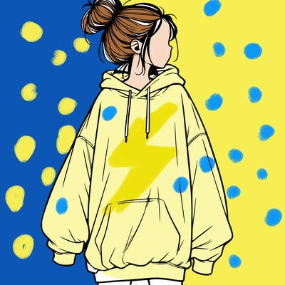 realistic girl with a oversized sweatshirt on and a bun