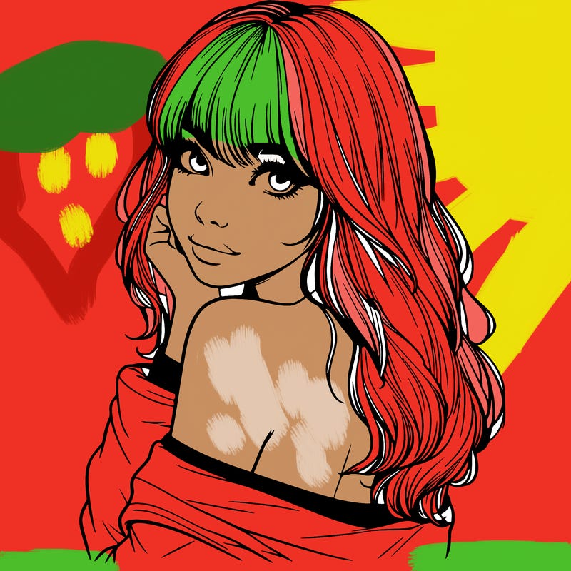 realistic girl with bangs looking over her shoulder