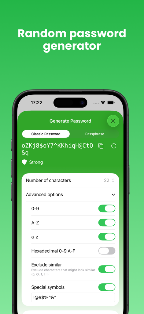 RoboForm Password Manager - Interface do gerador de senhas aleatórias do RoboForm mostrando opções de segurança avançadas para senhas fortes.