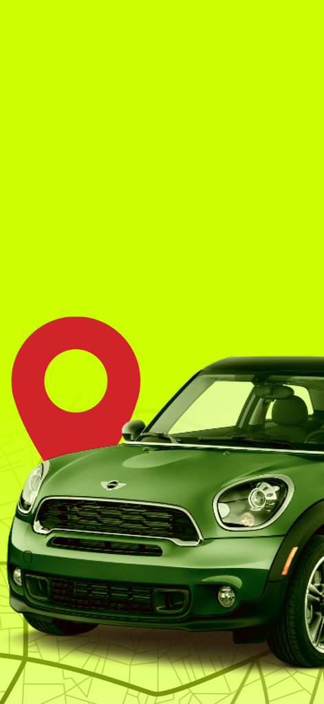 A green car and a red location pin over a map for the Kimo taxi app in Libya