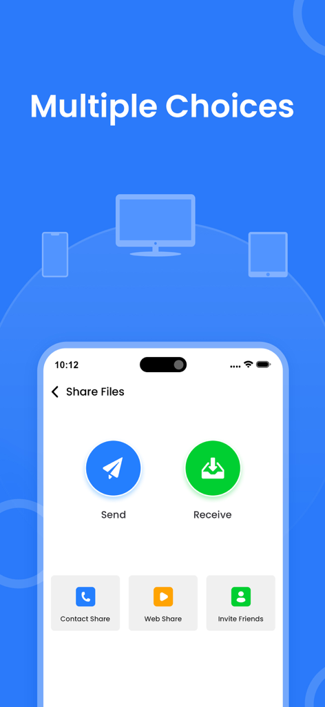 Quick Share : FIle Transfer - Interface of the Quick Share app showing send and receive options for file transfer.