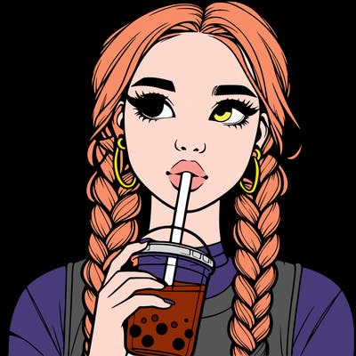 realistic girl with braided hair drinking boba