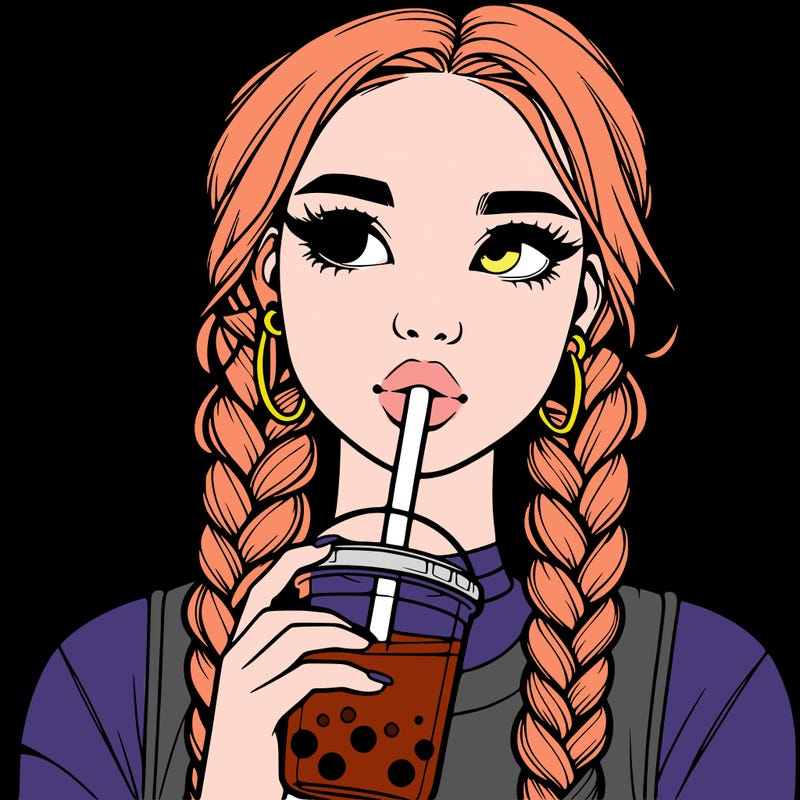 realistic girl with braided hair drinking boba