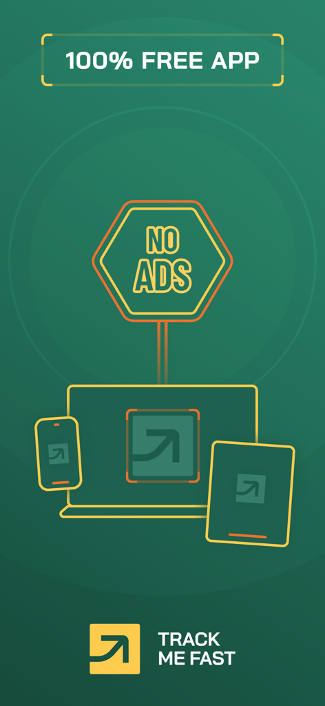 Track Me Fast Package Tracker - Track Me Fast package tracker app promotion stating it is 100 percent free and ad free
