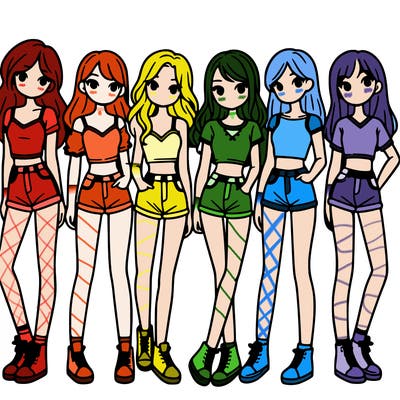 a group of girls wearing crop tops and shorts