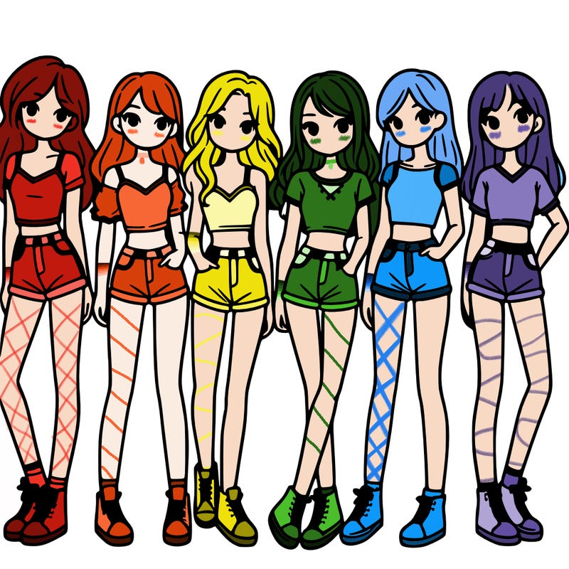 a group of girls wearing crop tops and shorts
