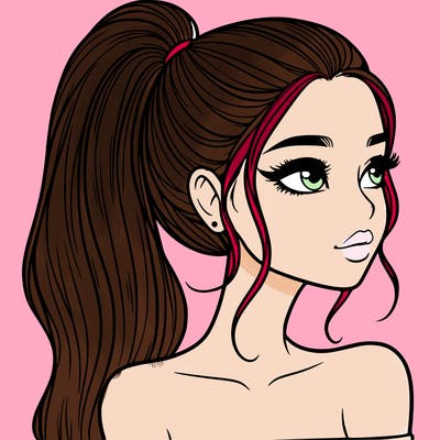 a beautiful and realistic girl with a high pony tail
