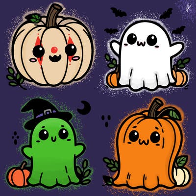 cute pumpkins and ghosts