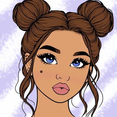 realistic girl with two buns on her hair and lips