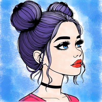 realistic girl with buns on the top of her head