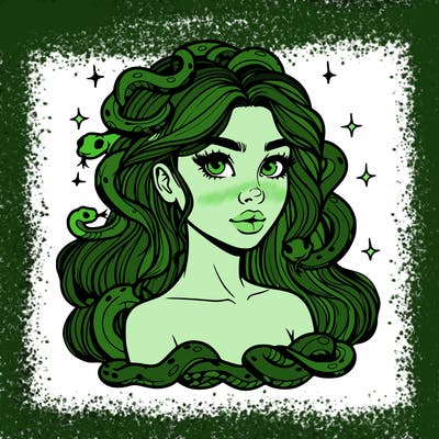 realistic girl with snakes as hair