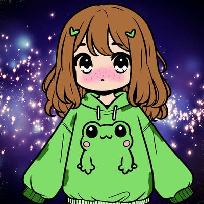 girl wearing frogging sweatshirt