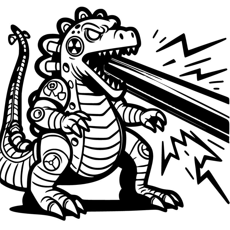 giant radioactive lizard with blue laser coming out of mouth