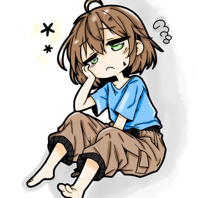tired anime girl short hair and baggy pants