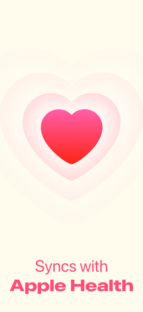 Graphic of a red heart with text stating Syncs with Apple Health.