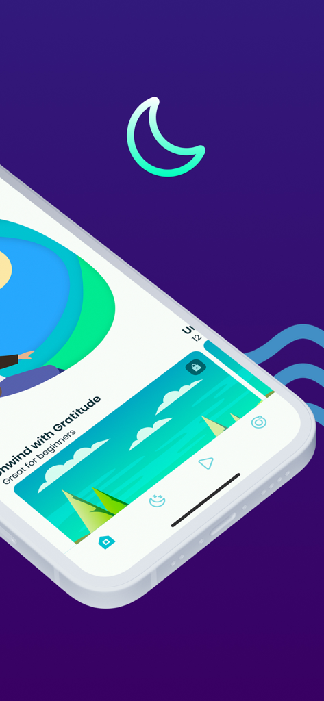 Sleep & Meditation with Zendo - Ein Smartphone, das eine Meditationssitzung mit dem Titel 'Entspanne dich mit Dankbarkeit' auf der Benutzeroberfläche der Zendo Schlaf- und Meditations-App anzeigt.