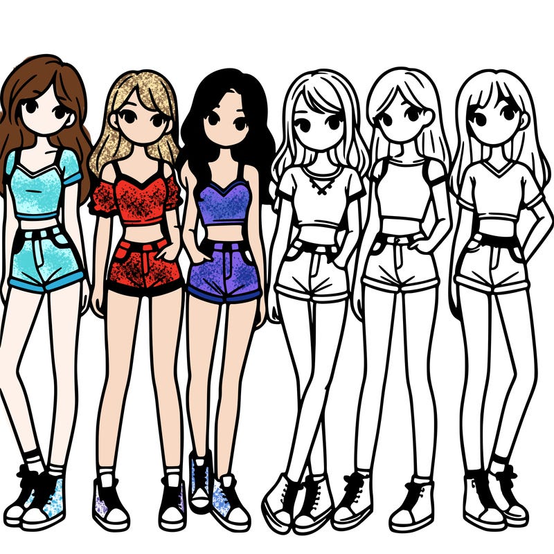 a group of girls wearing crop tops and shorts