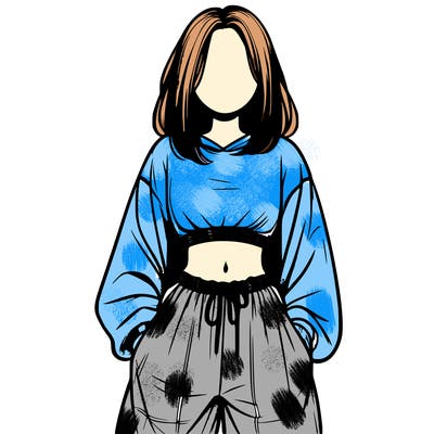 realistic girl faceless with baggy pants and a crop top