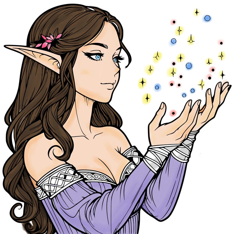 realistic elf girl doing magic