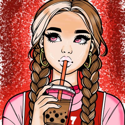 realistic girl with braided hair drinking boba