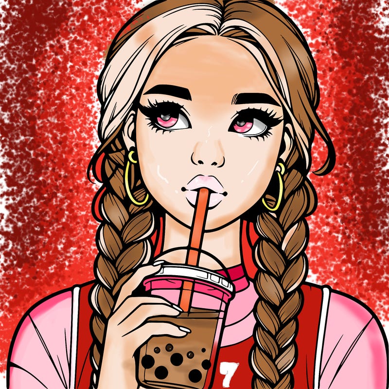 realistic girl with braided hair drinking boba
