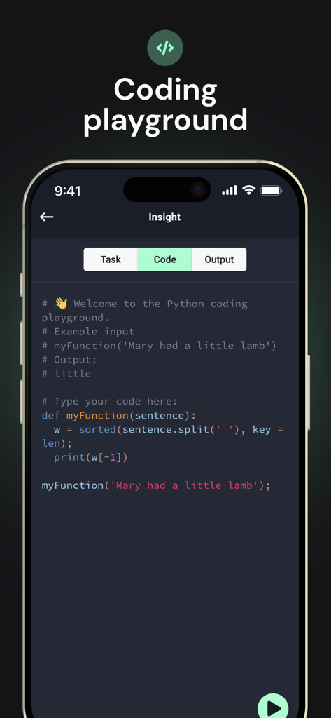 Python coding playground on the Enki app interface