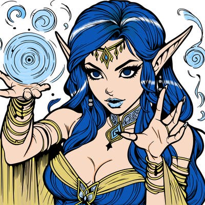 realistic scary beautiful elf sorceress casting spell