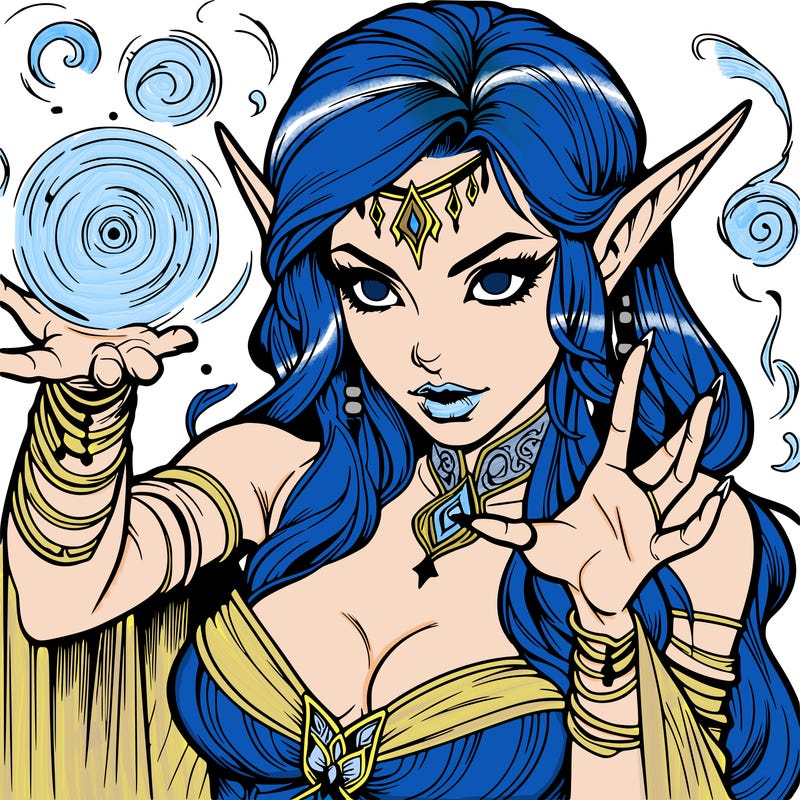 realistic scary beautiful elf sorceress casting spell