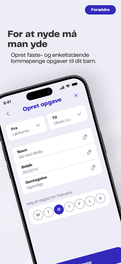 Young Money - Interface in the Young Money app where a parent creates a recurring chore with a monetary reward for their child