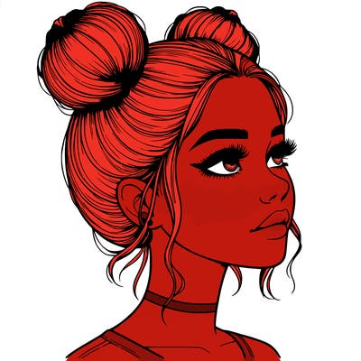 realistic girl with buns on the top of her head