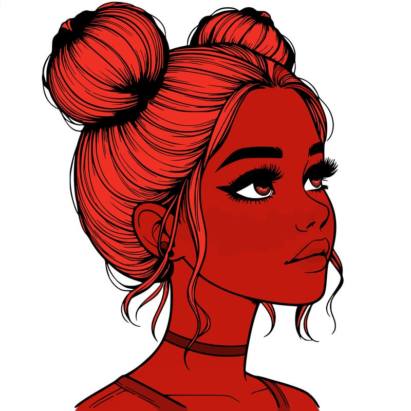 realistic girl with buns on the top of her head