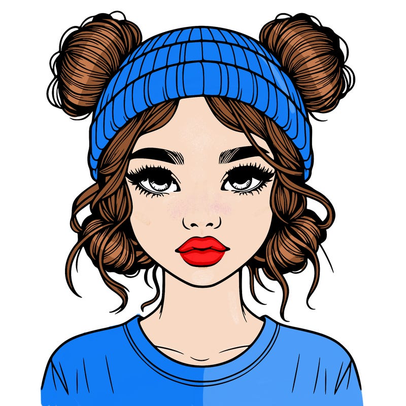 realistic girl with buns in her hair with a beanie on