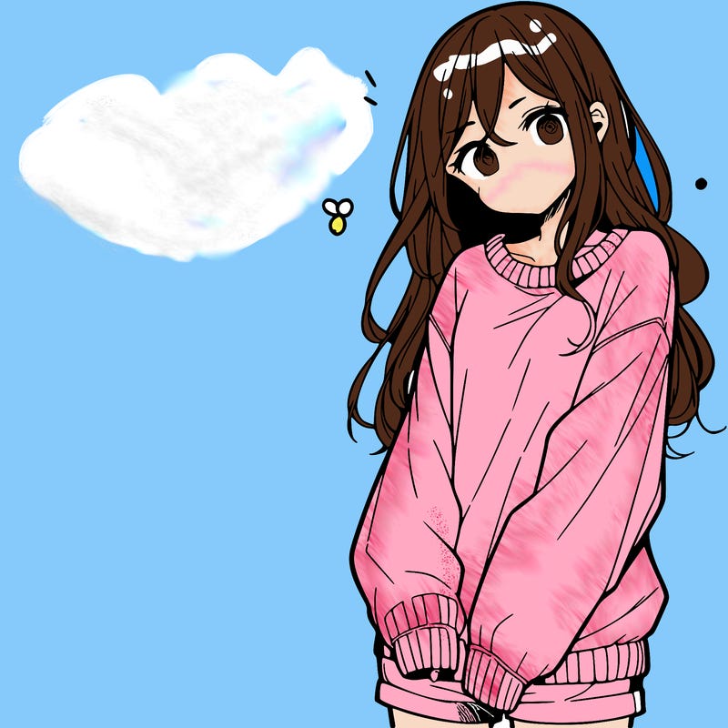 manga teen girl  in a sweater and baggy pants
