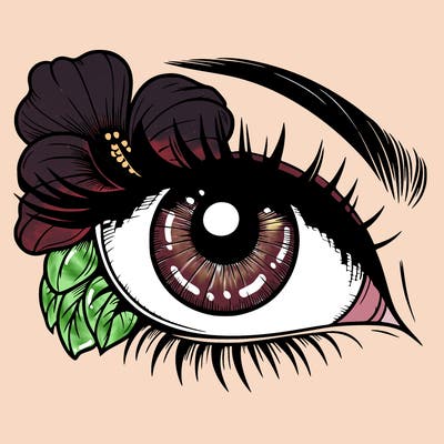 realistic eye with flower