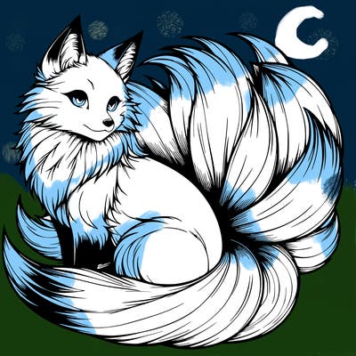 realistic detailed 9 tailed anime fox