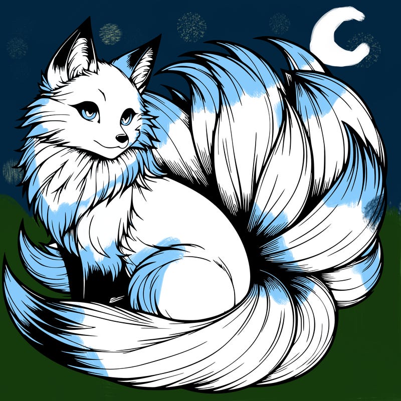 realistic detailed 9 tailed anime fox