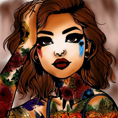 realistic girl with tattoos all over