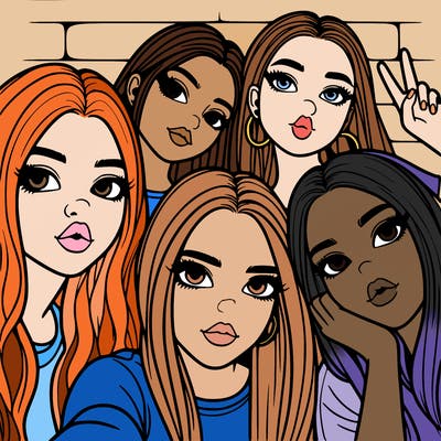 group of teen girls friends y2k up close in a selfie