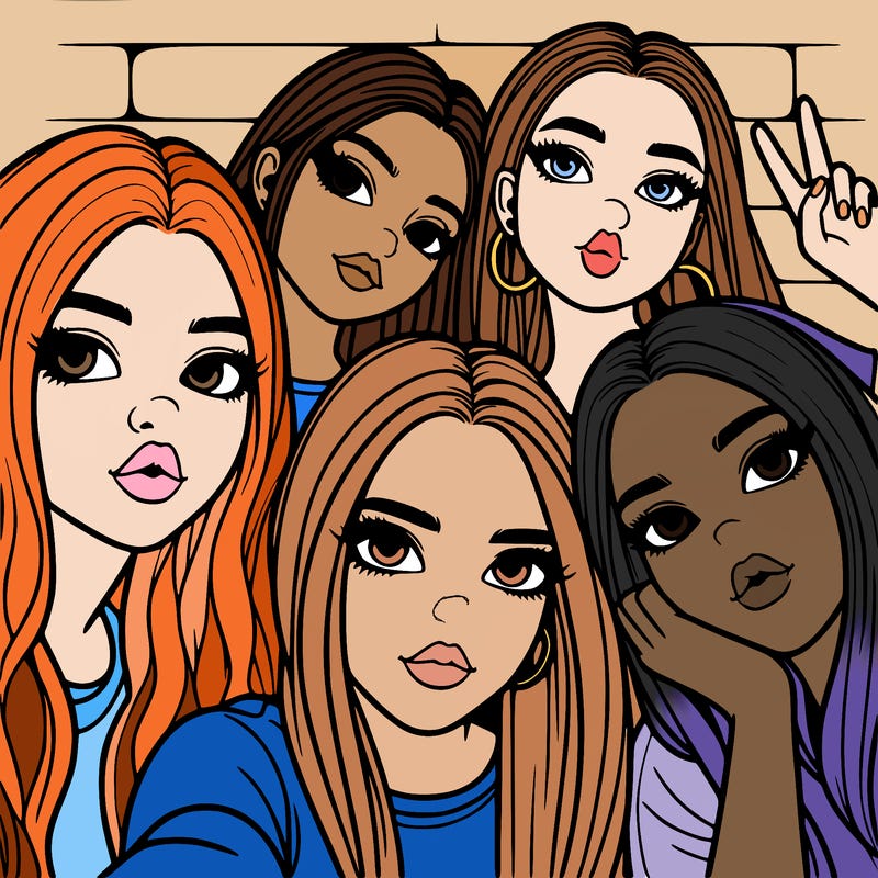 group of teen girls friends y2k up close in a selfie