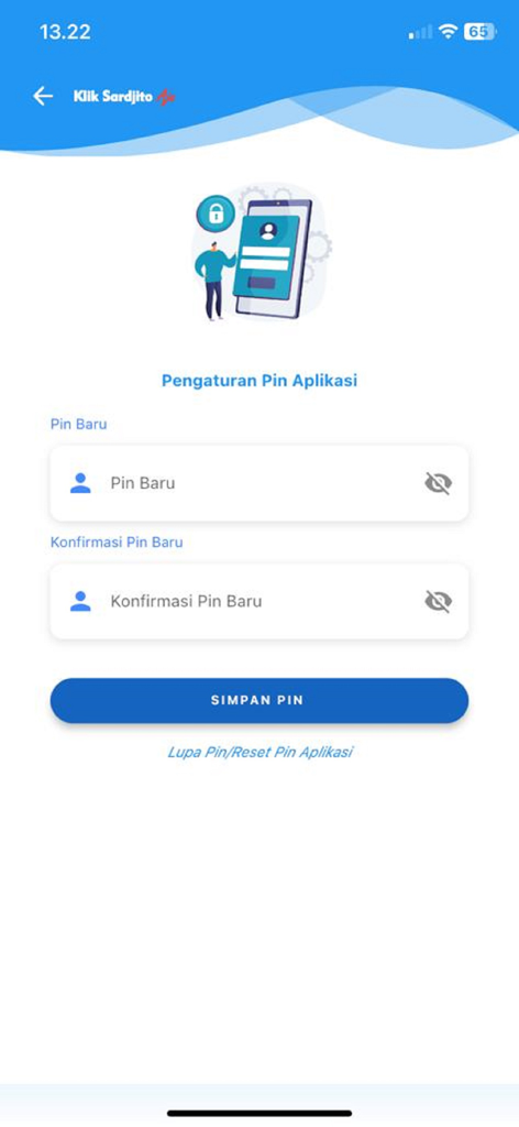 Klik Sardjito Aja - Pin setup screen for the Klik Sardjito Aja patient portal app