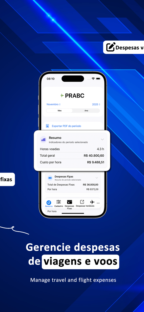 AeroCosts - AeroCosts app interface showing summary of flight hours and operating costs